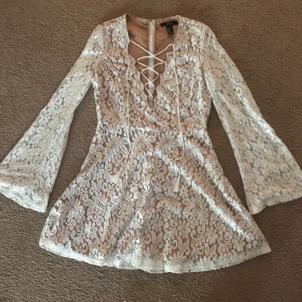Forever 21 white lace lace-up bell sleeve dress